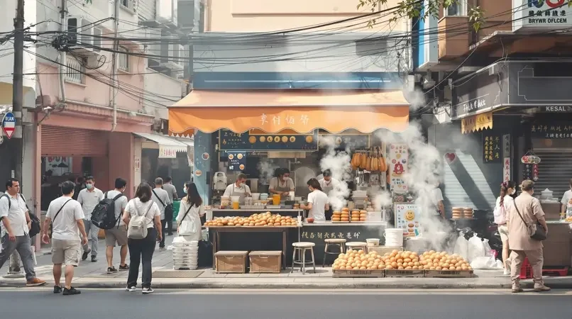 城市街角的早餐摊